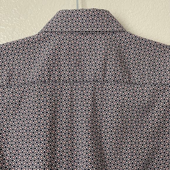 Gucci Dress Shirt Mens 41 16 White Blue Geometric Print Fitted Cotton Preppy - Picture 7 of 15